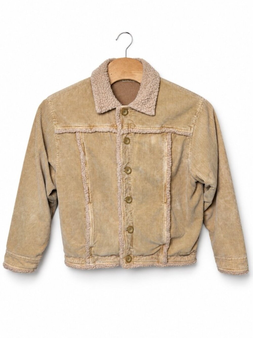 Mod-O-Doc Vintage Mixed Media Corduroy Jacket Large Tan Sherpa Trim Fleece Lined